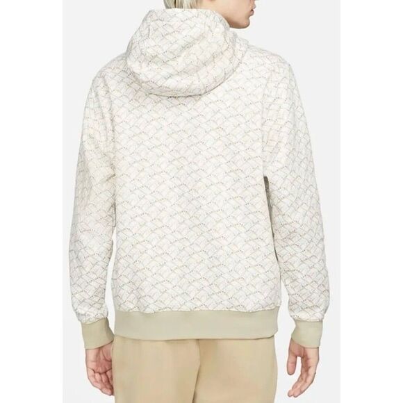 Nike Essentials AOP Fleece Hoodie Sweatshirt Limestone Beige White Men Medium - Picture 9 of 9